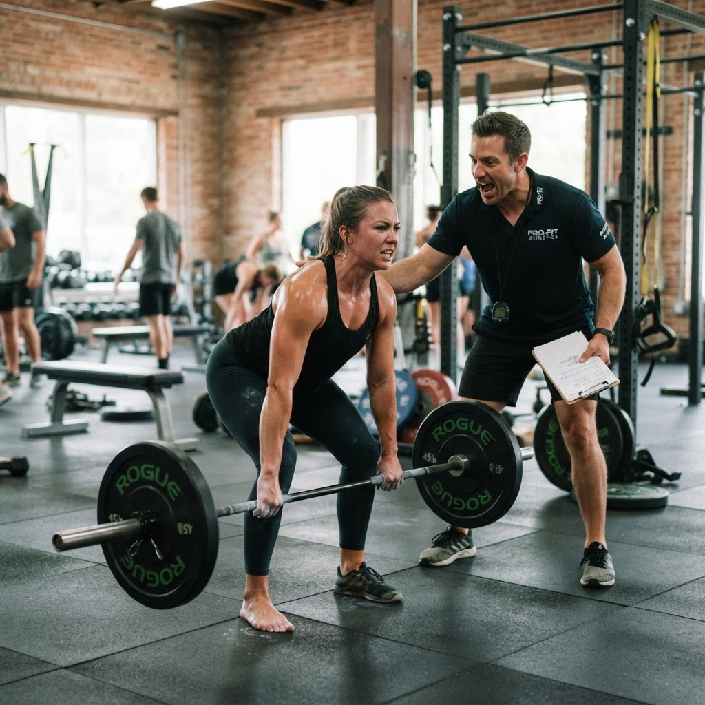 Personal trainer coaching session